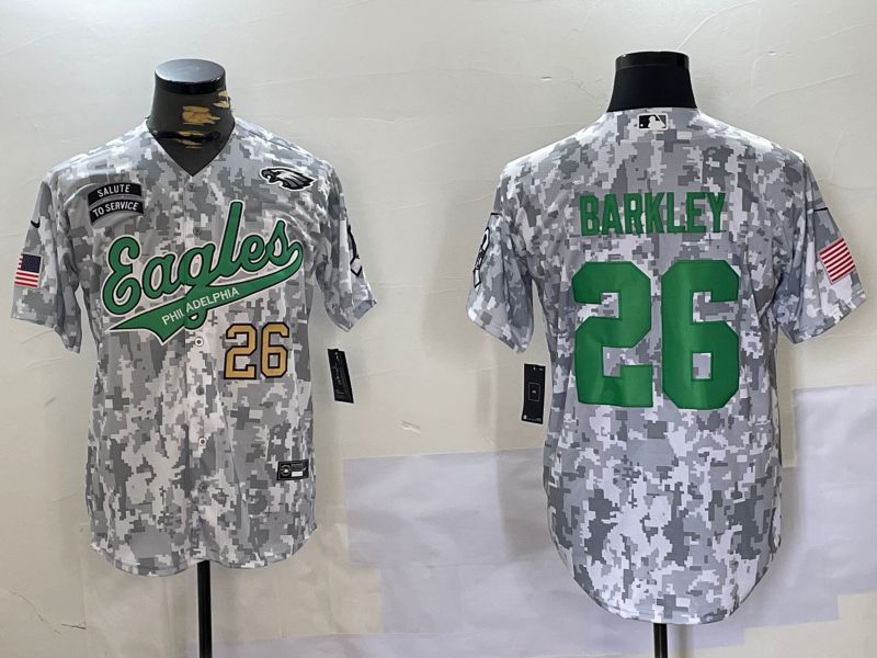 Men Philadelphia Eagles #26 Barkley Nike Arctic Camo 2024 Salute to Service Limited NFL Jersey style 2